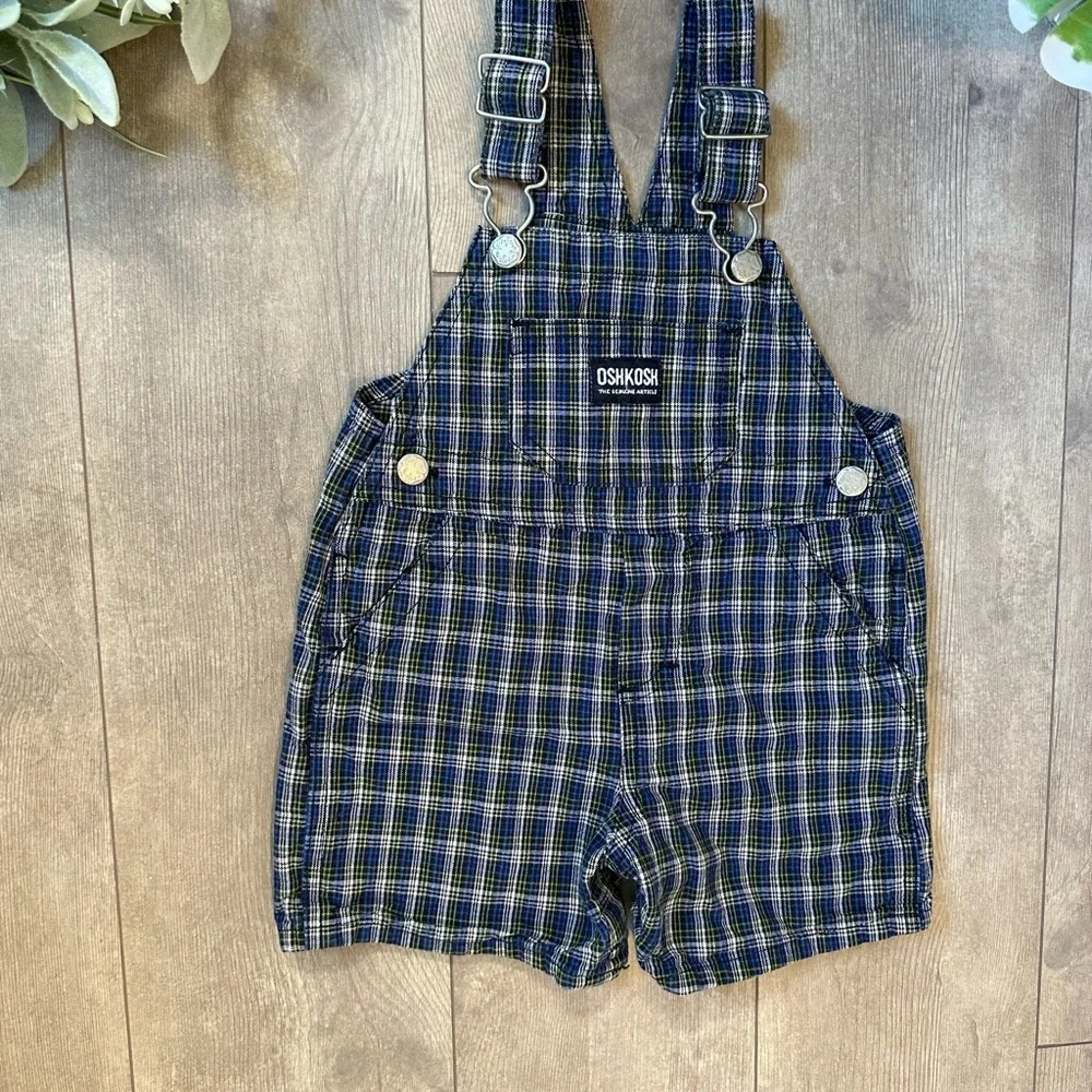 Vintage OshKosh B’Gosh Overalls Baby Toddler Boy Plaid Overalls Shortalls